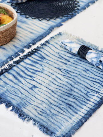 Tie Dye Cotton Placemat - Indigo Blue (Set of 4) in - photo