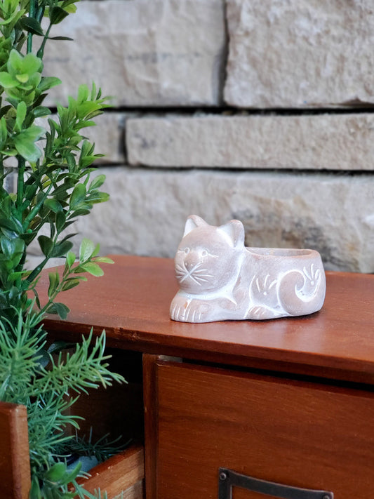 Terracotta Tea Light Candle Holder - Cat in - photo