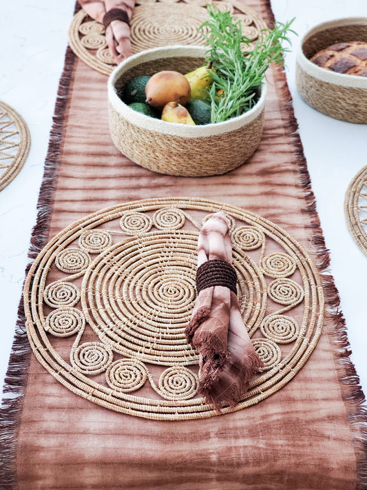 Tie Dye Cotton Table Runner - Brown in - photo