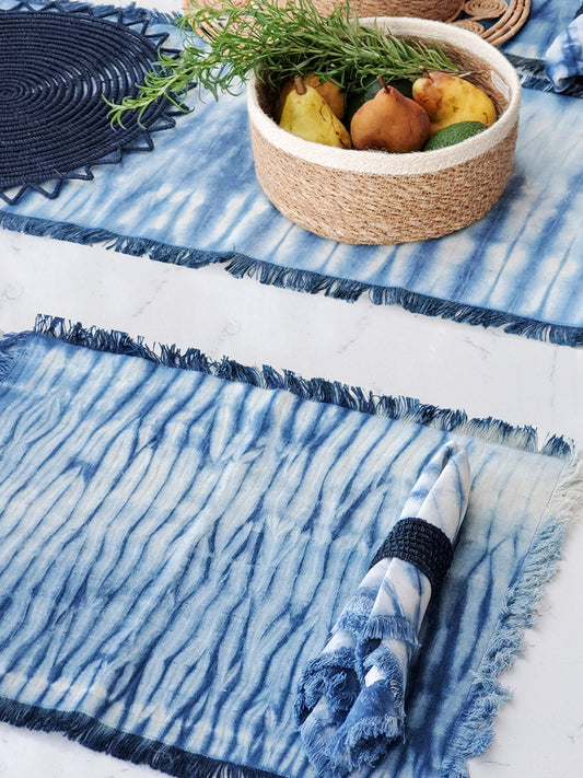 Tie Dye Cotton Placemat - Indigo Blue (Set of 4) in - photo