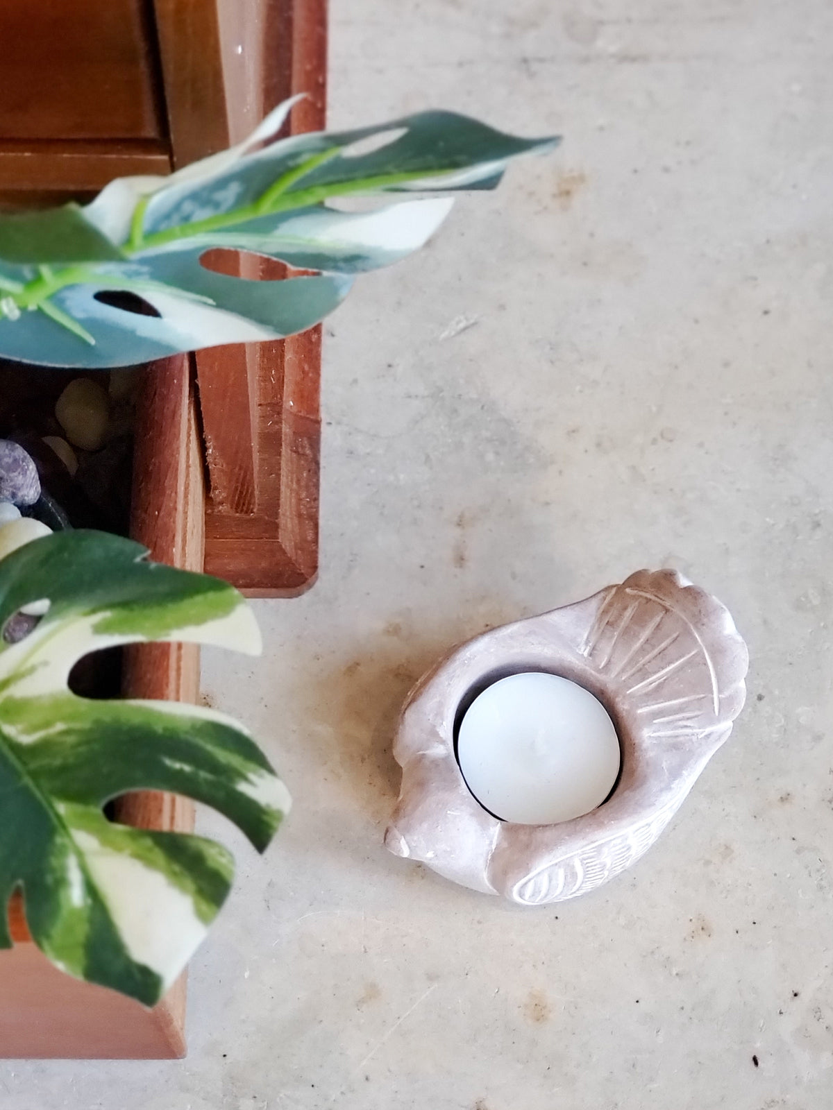 Terracotta Tea Light Candle Holder - Bird in - photo