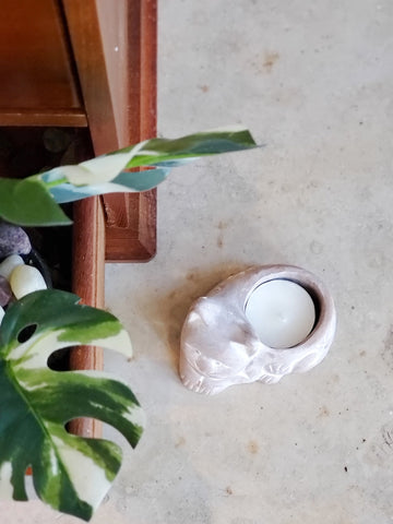 Terracotta Tea Light Candle Holder - Cat in - photo
