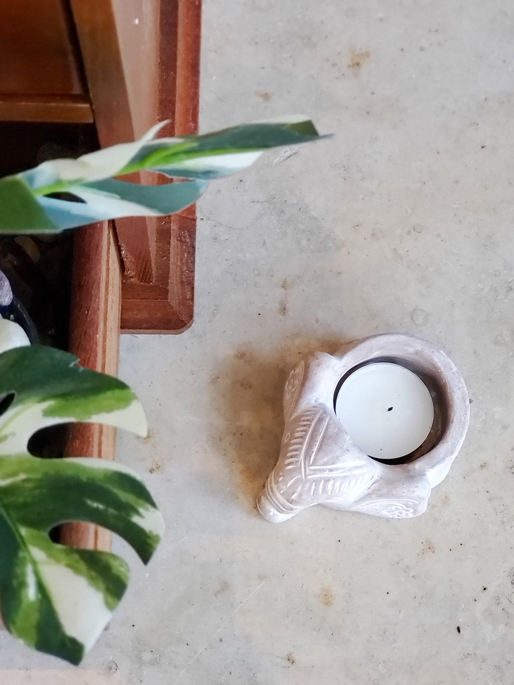 Terracotta Tea Light Candle Holder - Elephant in - photo
