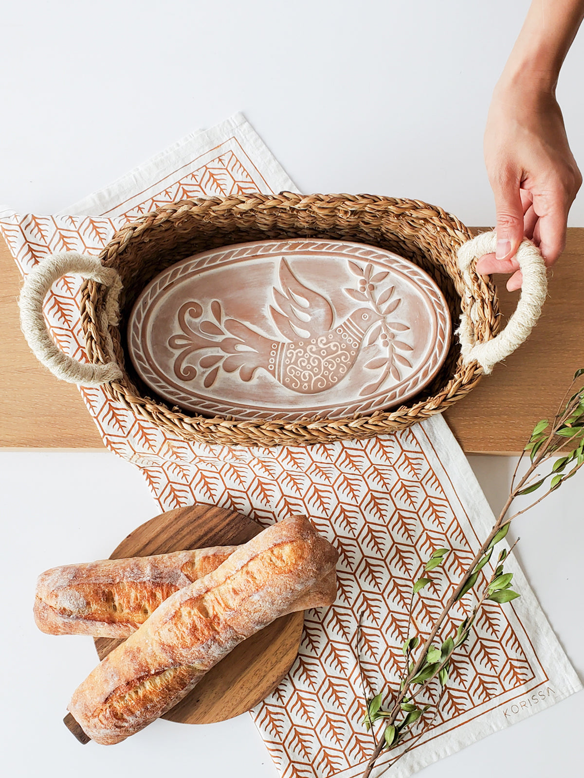 Bread Warmer & Basket Gift Set with Tea Towel - Bird Oval in - KITCHEN photo