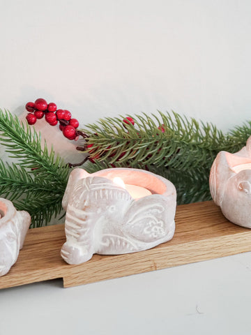 Terracotta Tea Light Candle Holder - Elephant in - photo