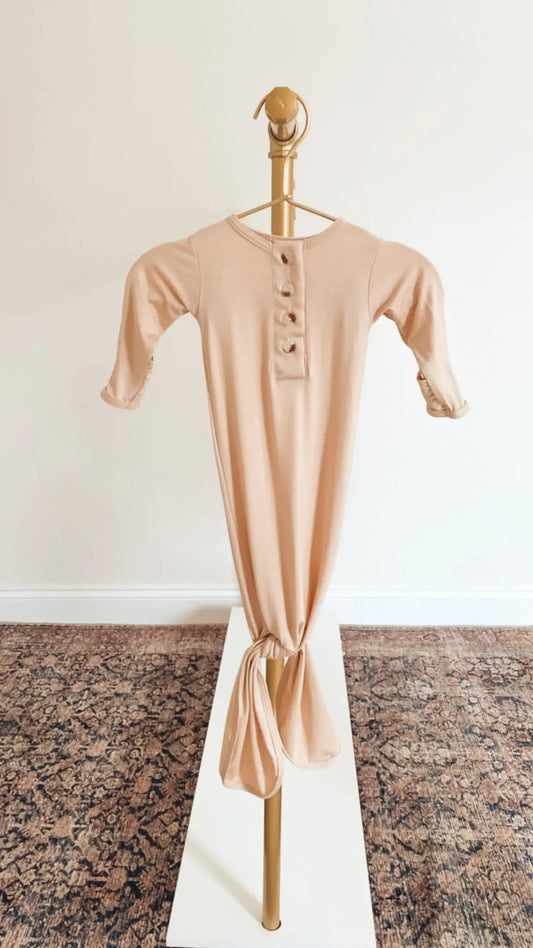 Knotted Baby Gown Set - Gender-Neutral Newborn Clothes - Sand in - Newborn Knotted Baby Gown Sets photo