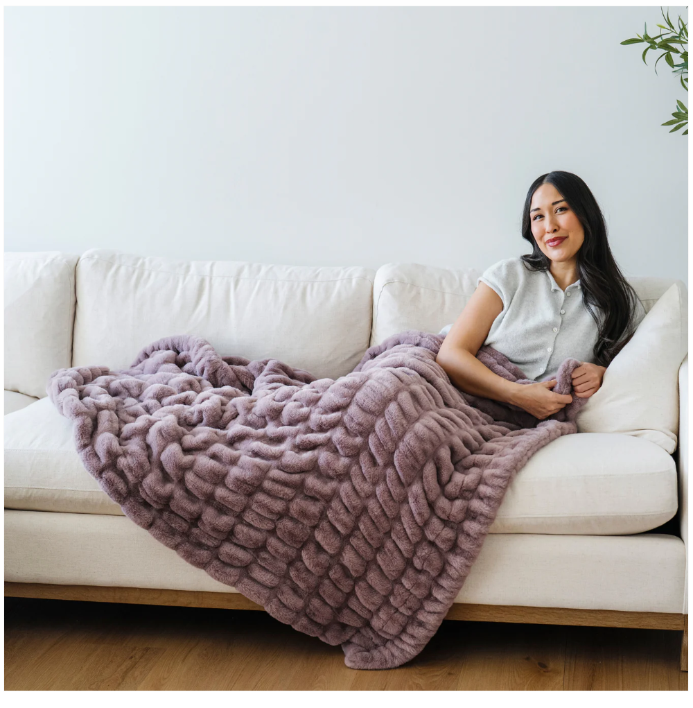 Saranoni Double Ruched Faux Fur Throw Blankets in Woodrose - photo