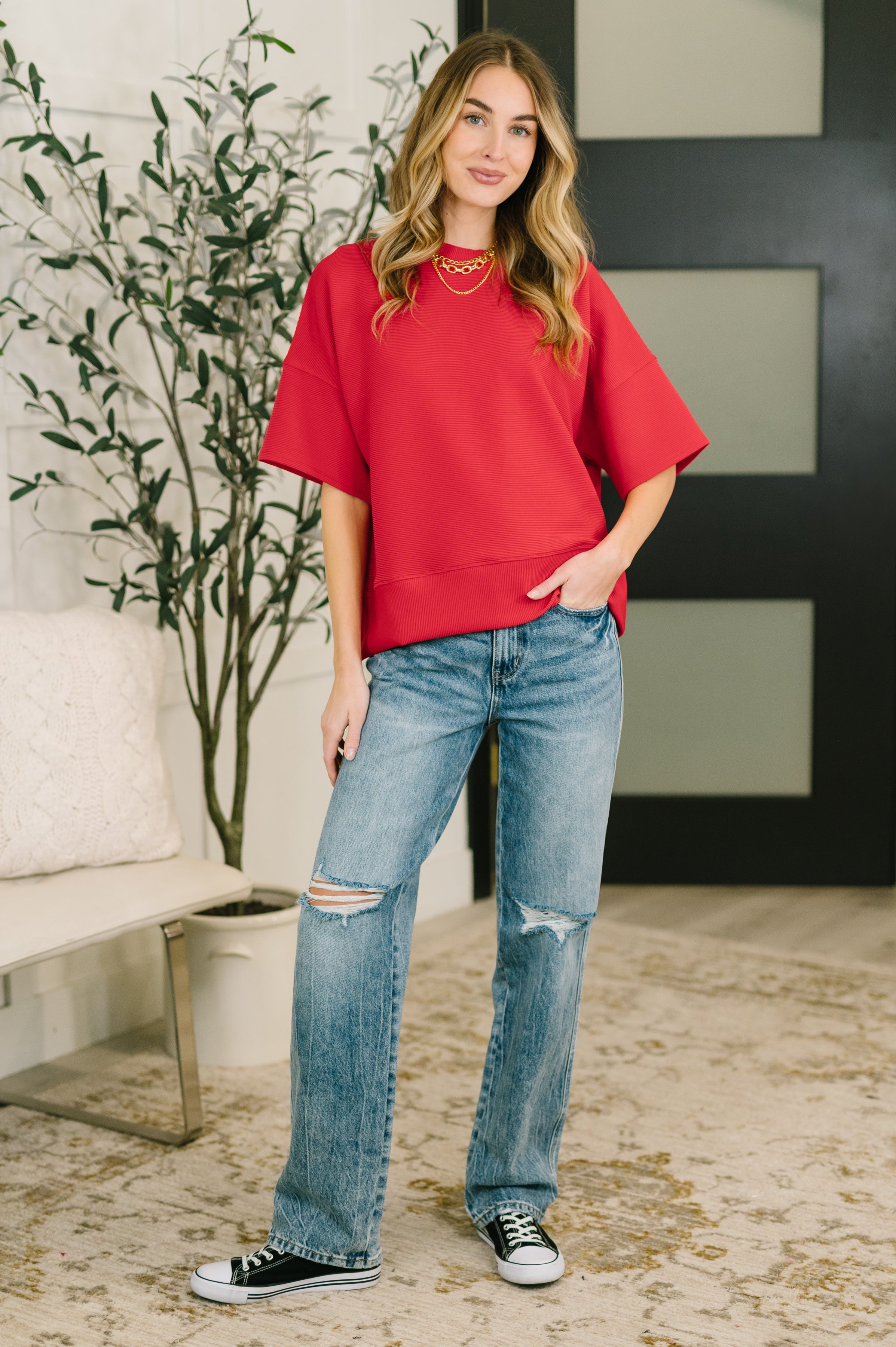 Sense of Clarity Boxy Top in Ruby in - Womens photo