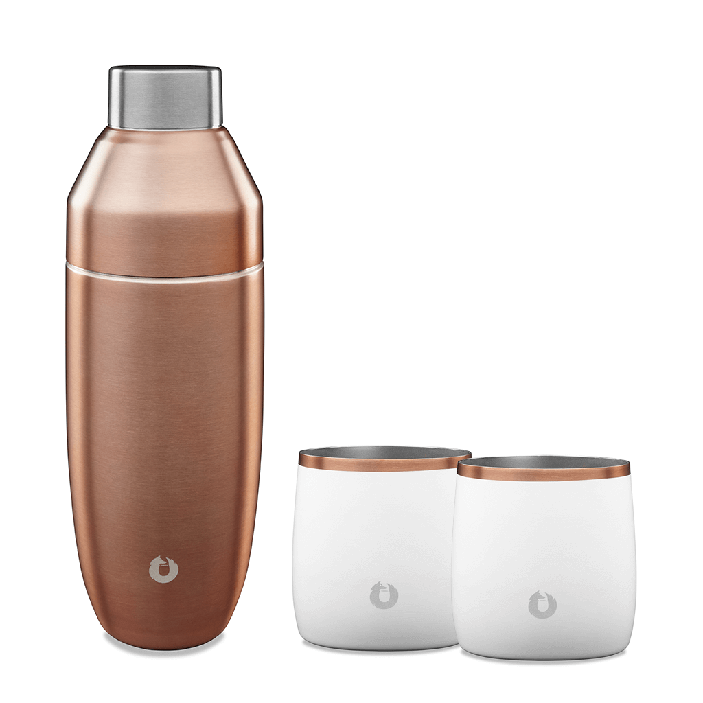 Stainless Steel Cocktail Shaker and Rocks Barware Set, White and Gold in WhiteandGold - Drinkware photo