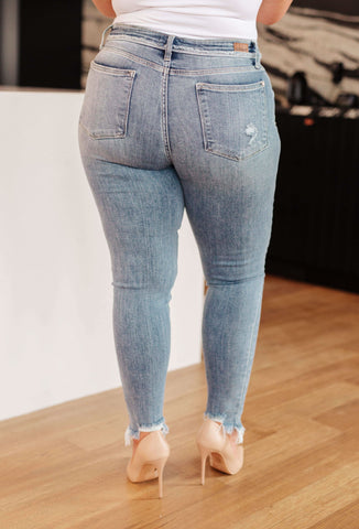 Sherry Mid Rise Release Waistband Detail Skinny in - Denim photo