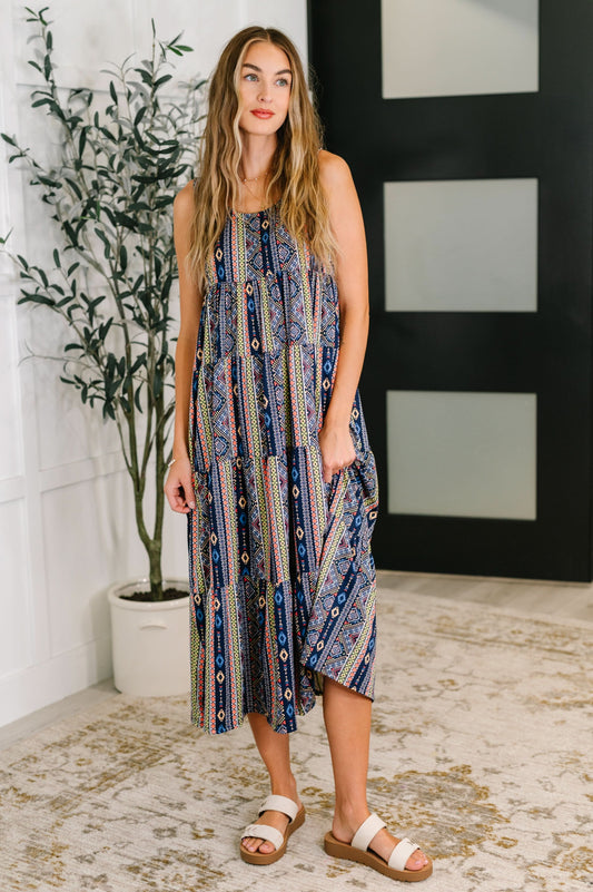 Sierra Spirit Gathered Tiered Dress in Navy in - Womens photo