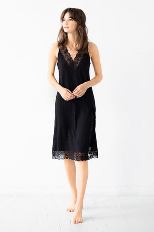 Simone Lace Trim Pima Cotton Gown in Black - NIGHTGOWN photo