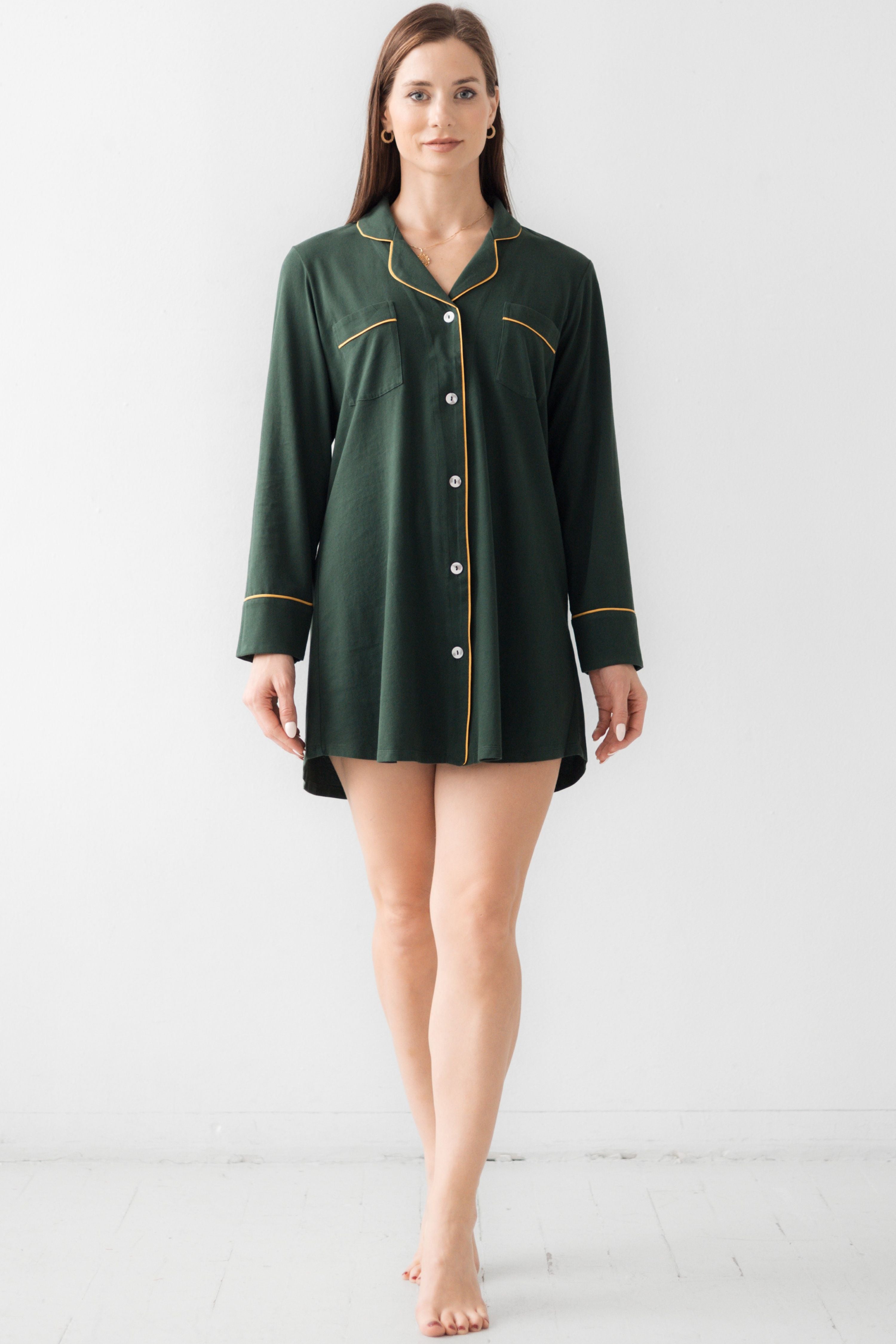 Classic Luxury Sleep Shirt in Brushed Pima Cotton in Forest Gold - NIGHTSHIRTS photo