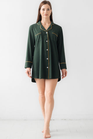 Classic Luxury Sleep Shirt in Brushed Pima Cotton in Forest Gold - NIGHTSHIRTS photo