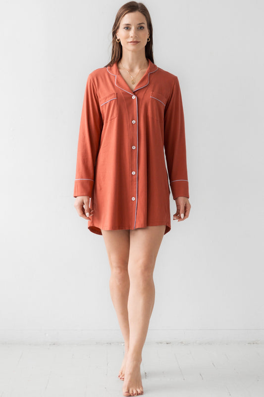 Classic Luxury Sleep Shirt in Brushed Pima Cotton in Rasperry Tea Lavender - NIGHTSHIRTS photo