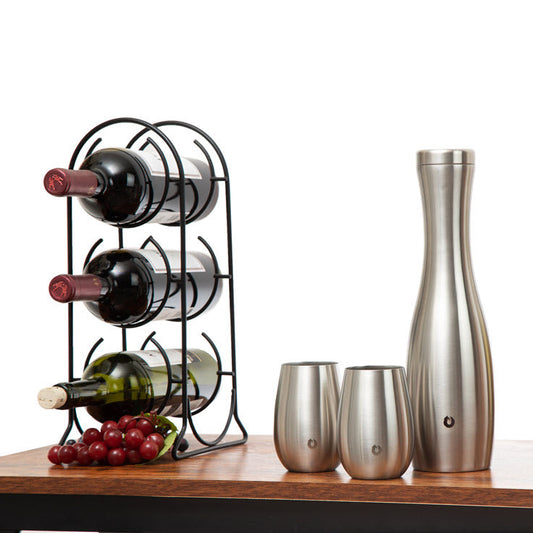 Stainless Steel Carafe and Wine Glass Set, Steel in - photo