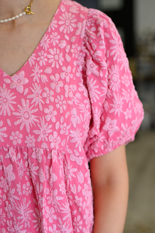 Softly Spoken Textured V-Neck Dress in Hot Pink in - Womens photo