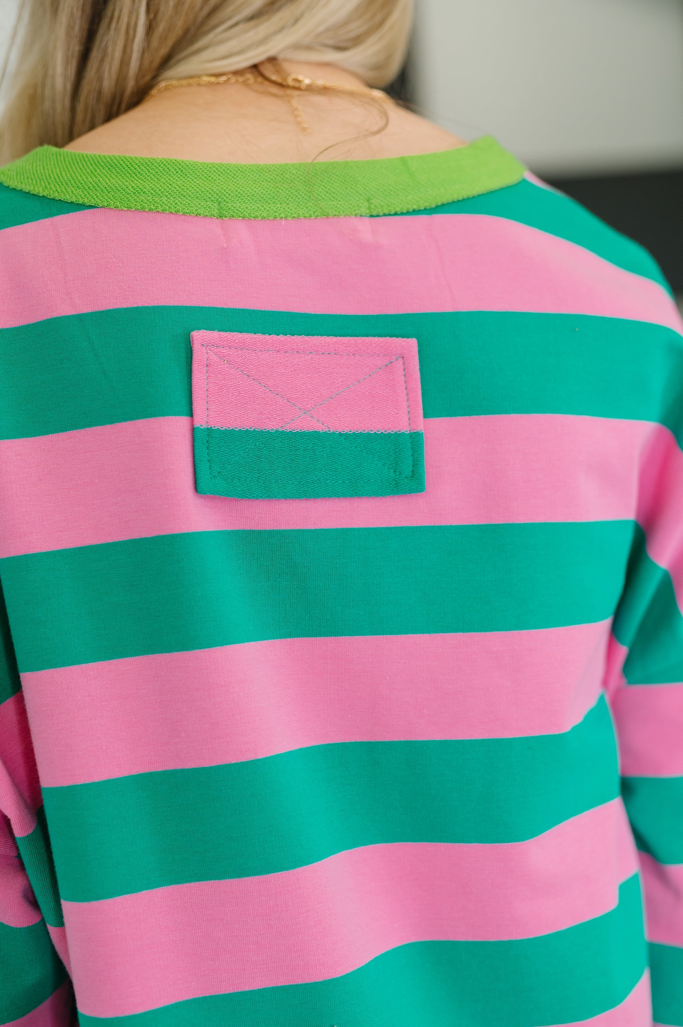 Stars On Stripes Patchwork Striped Sweatshirt in - Womens photo