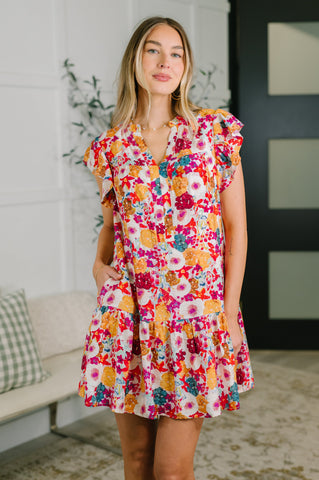 Start of Something Great Flutter Sleeve Floral Dress in - Womens photo
