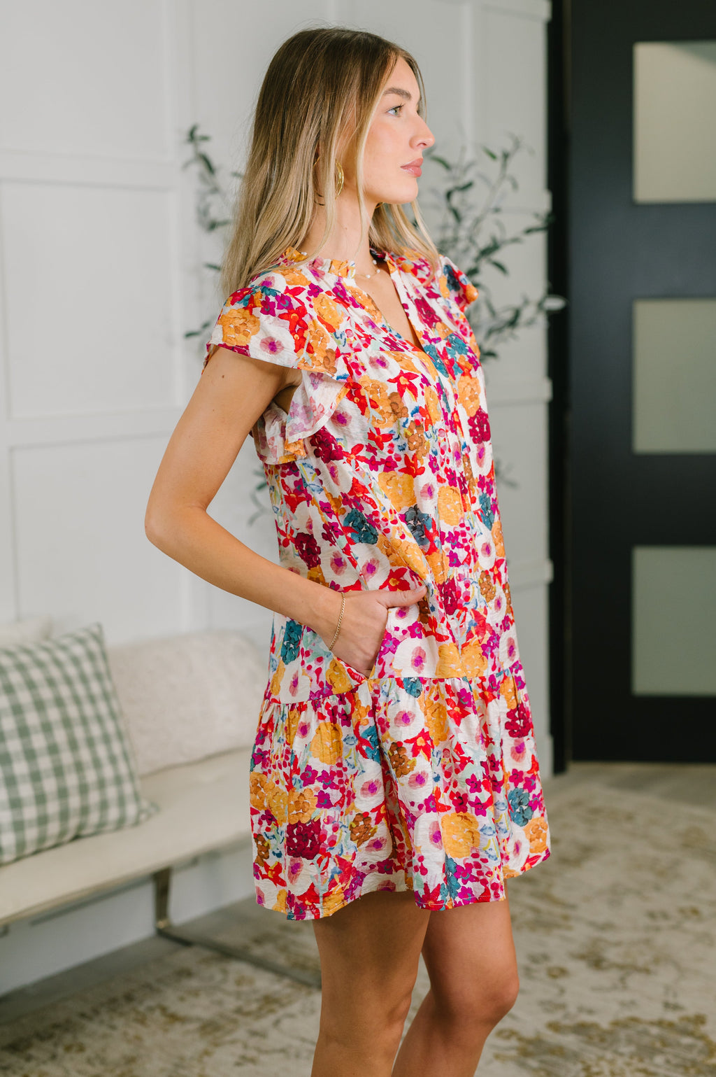 Start of Something Great Flutter Sleeve Floral Dress in - Womens photo