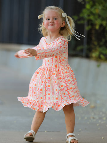 Halloween Thanksgiving Pumpkin Bow Pocket Girls Dress