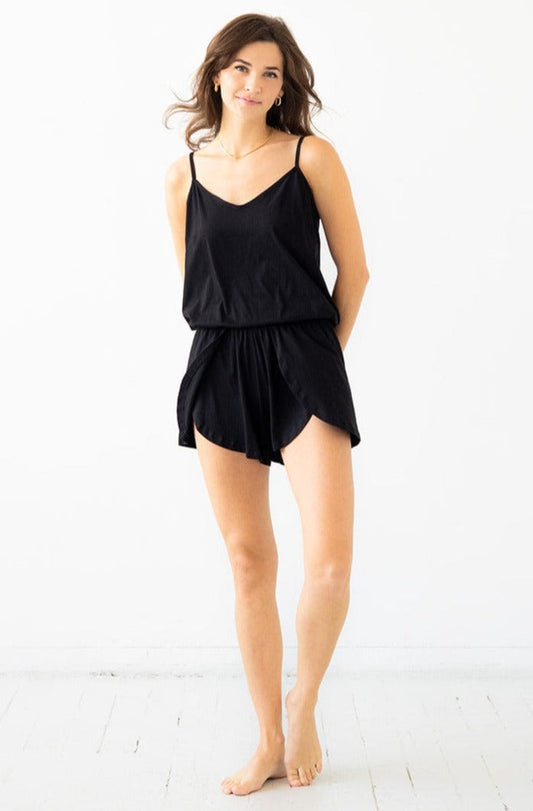 Strap Open Back Cami and Tulip Shorts in Black - SET photo