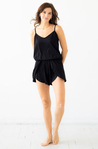 Strap Open Back Cami and Tulip Shorts in Black - SET photo