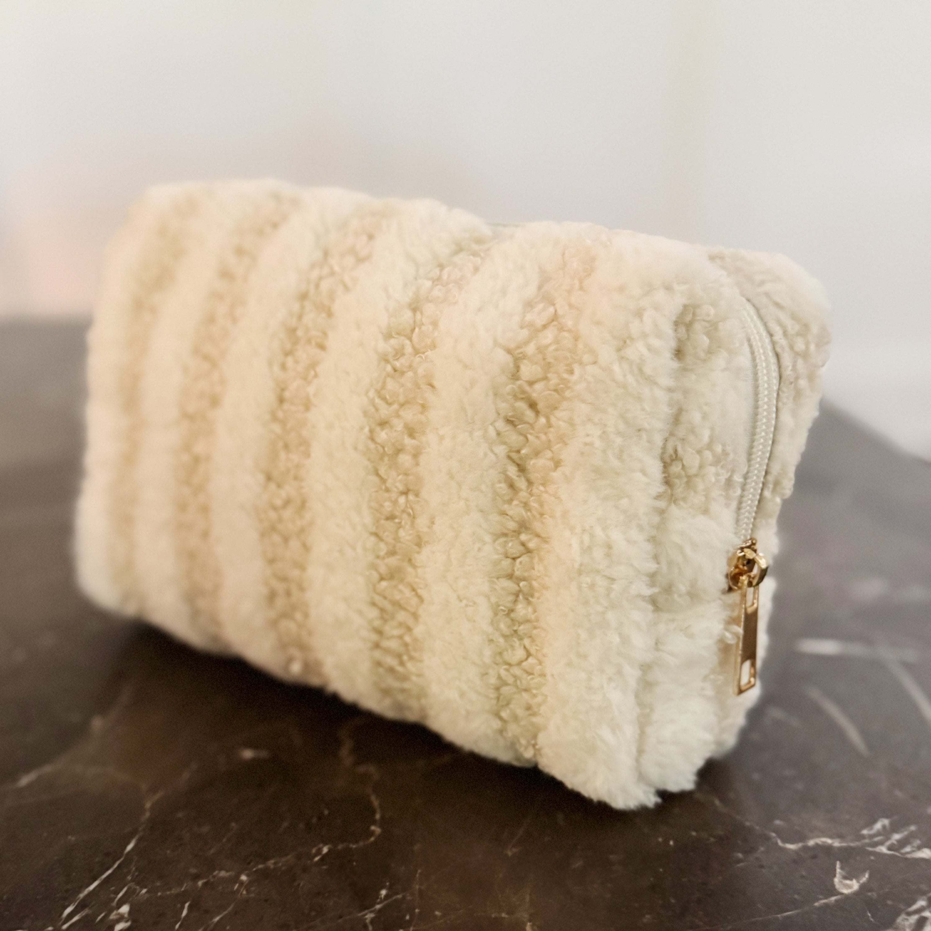 Striped Bouclé Slim Cosmetic Case – Compact Makeup Pouch for Travel or Everyday Use in - Bags photo