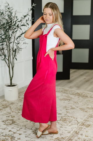 Suit Yourself Adjustable Strap Jumpsuit in Pink in - Womens photo