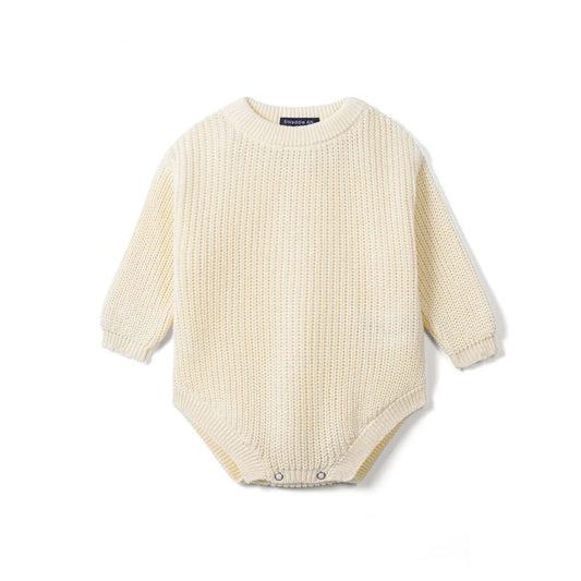 Classic Chunky Knit Baby Romper in Cream - Cream