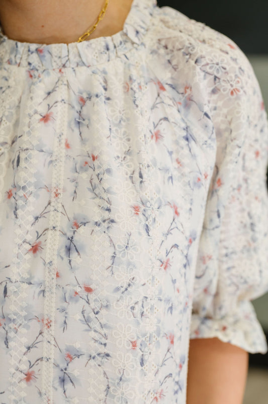 Sweet Ruffle Affair High Neck Blouse in Blue in - Womens photo
