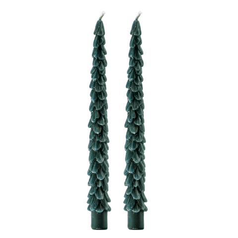Green Tree Taper Candles - Set of 2