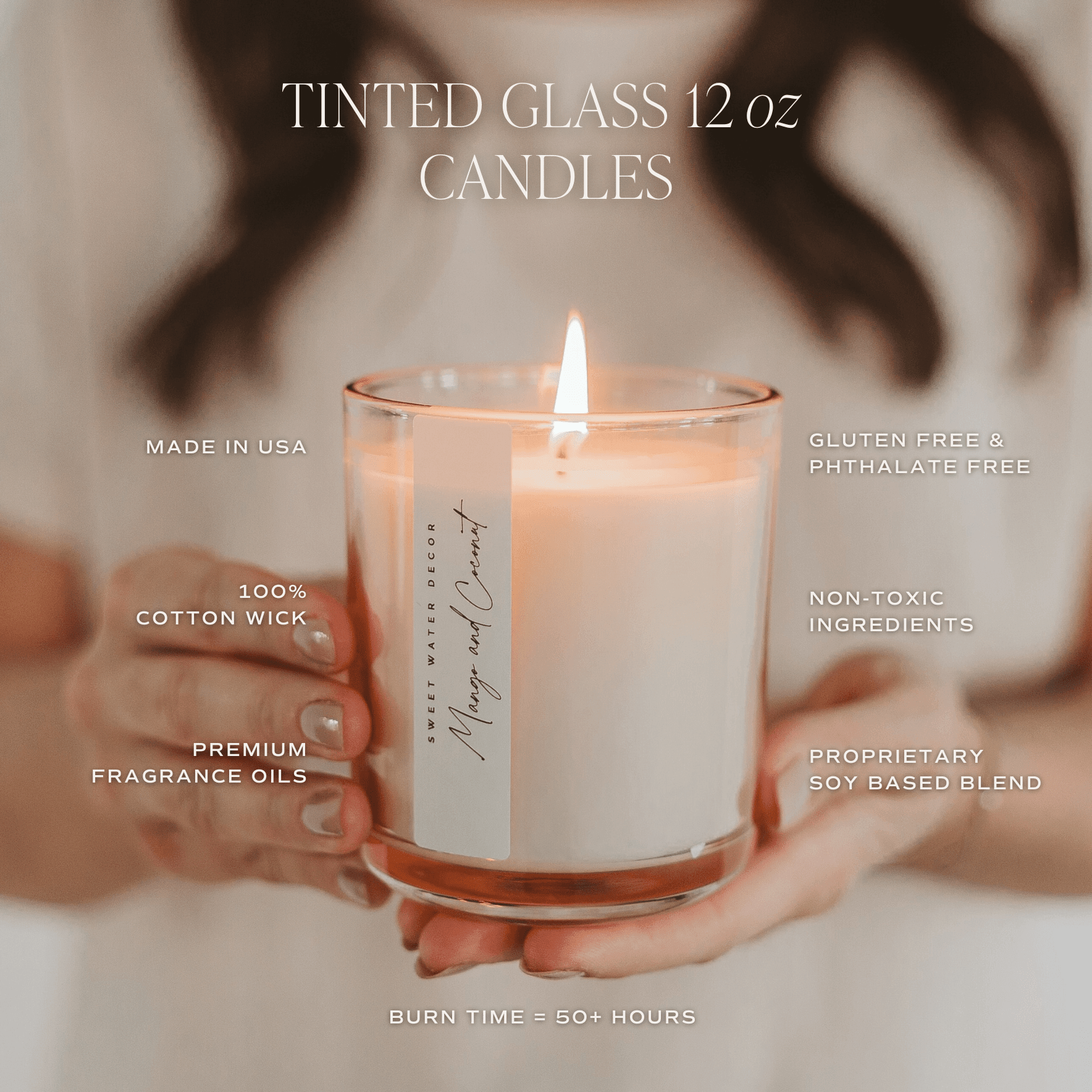 Cashmere and Vanilla Soy Candle - Tinted Glass Jar - 12 oz
