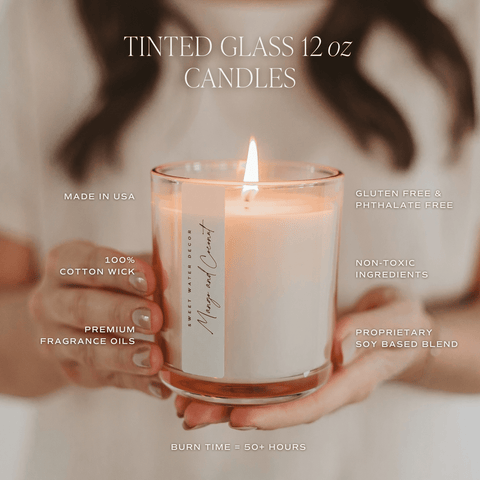 Cashmere and Vanilla Soy Candle - Tinted Glass Jar - 12 oz