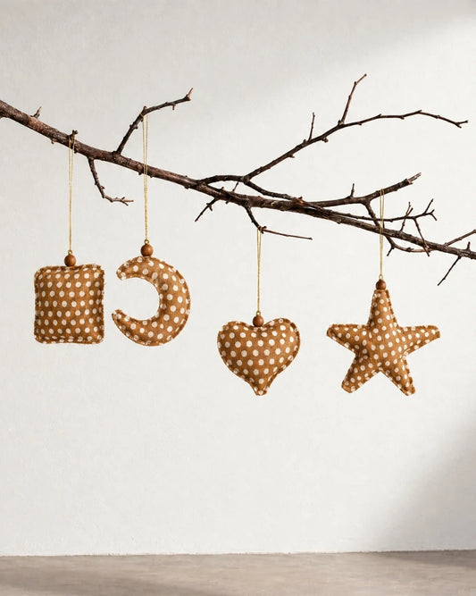African Batik Ochre Christmas Ornaments – Set of 4 - Default Title