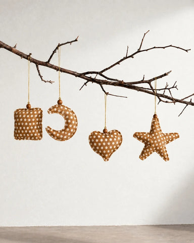 African Batik Ochre Christmas Ornaments – Set of 4