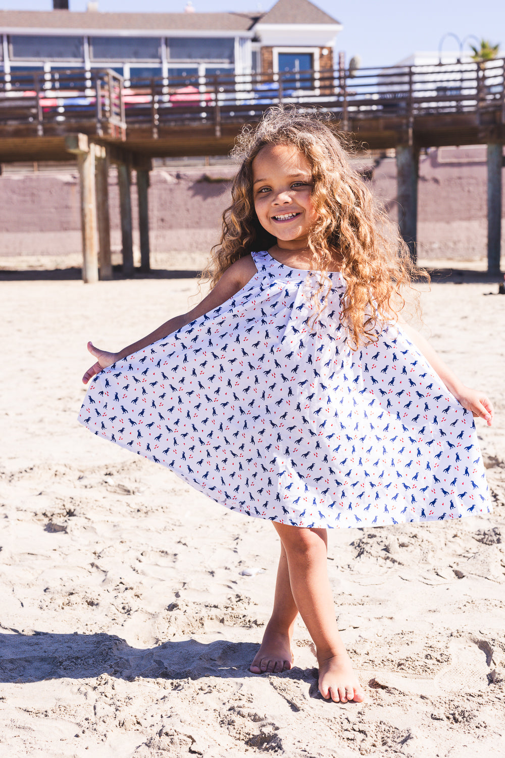 Dino Trapeze Dress in Blue Dinos - photo