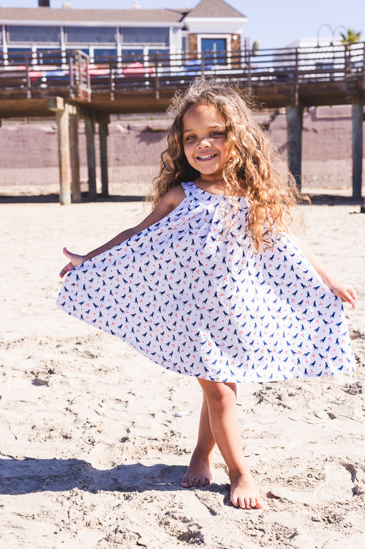 Dino Trapeze Dress in Blue Dinos - photo