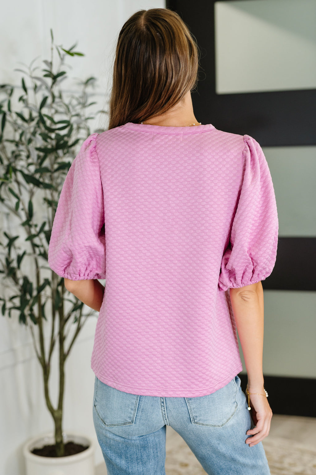 Textured Balloon Sleeve Blouse in Pink in - Womens photo