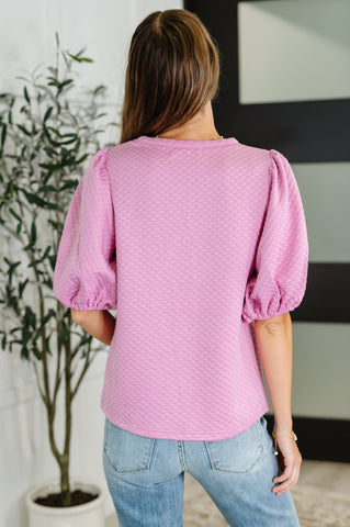 Textured Balloon Sleeve Blouse in Pink in - Womens photo
