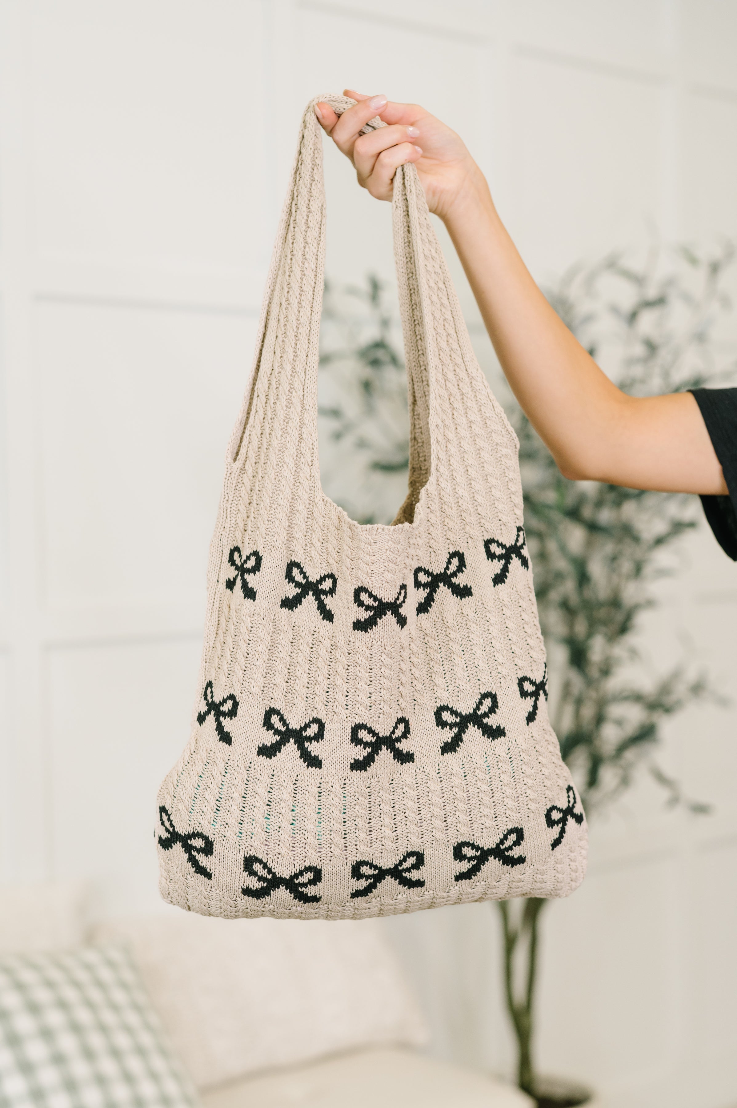 Topped With a Bow Knit Tote Bag in - Womens photo