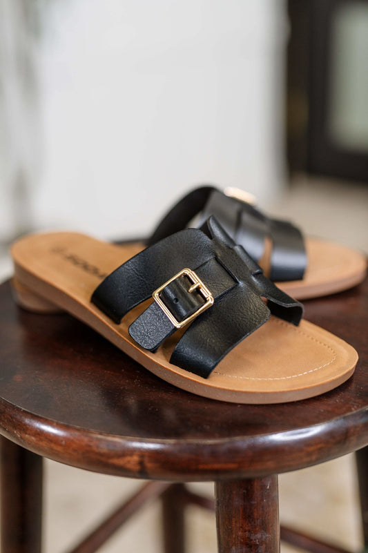 Torvi Black Slip on Sandals in - Womens photo