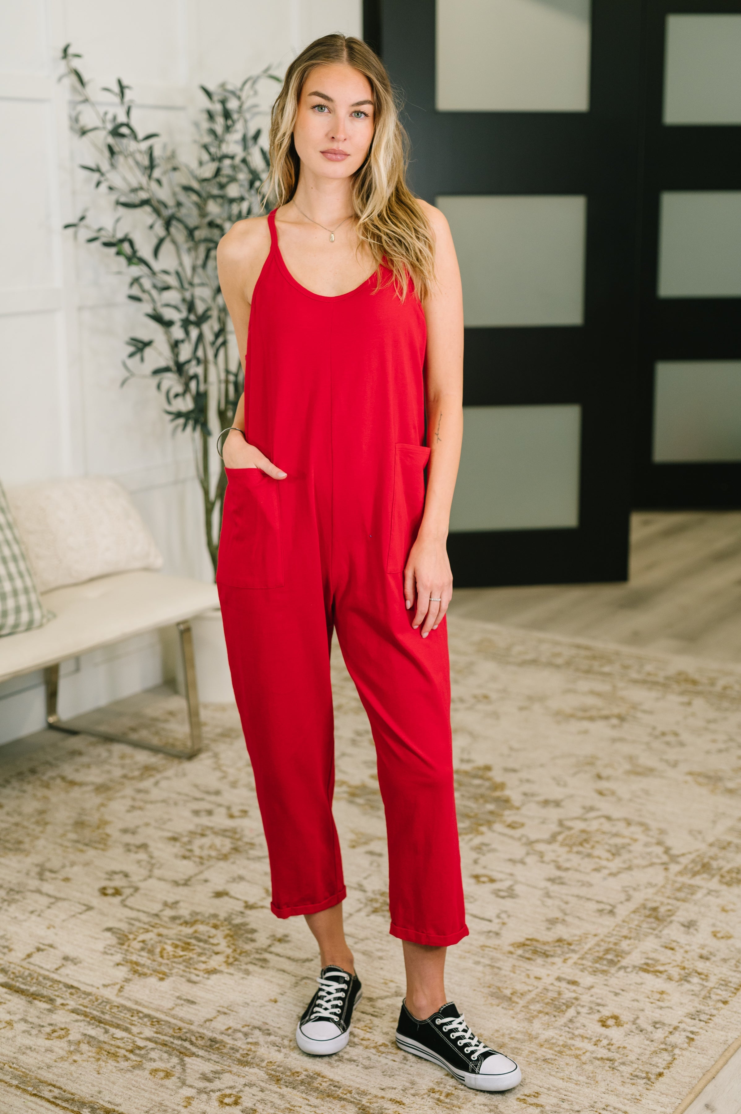 Totally Me Spaghetti Strap Jumpsuit Ruby -