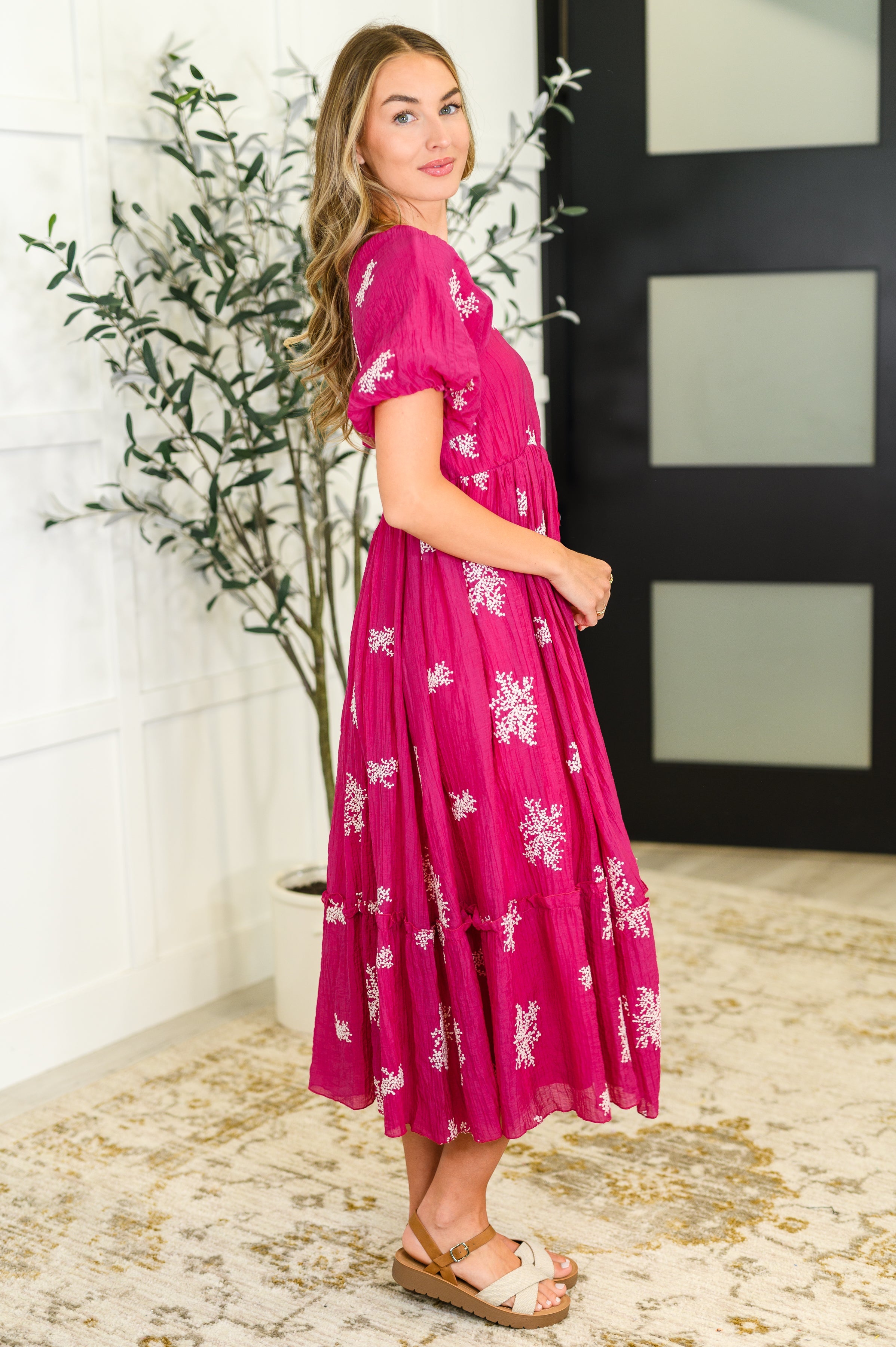 Twirl in Bloom Square Neck Dress in Hot Pink in - Womens photo