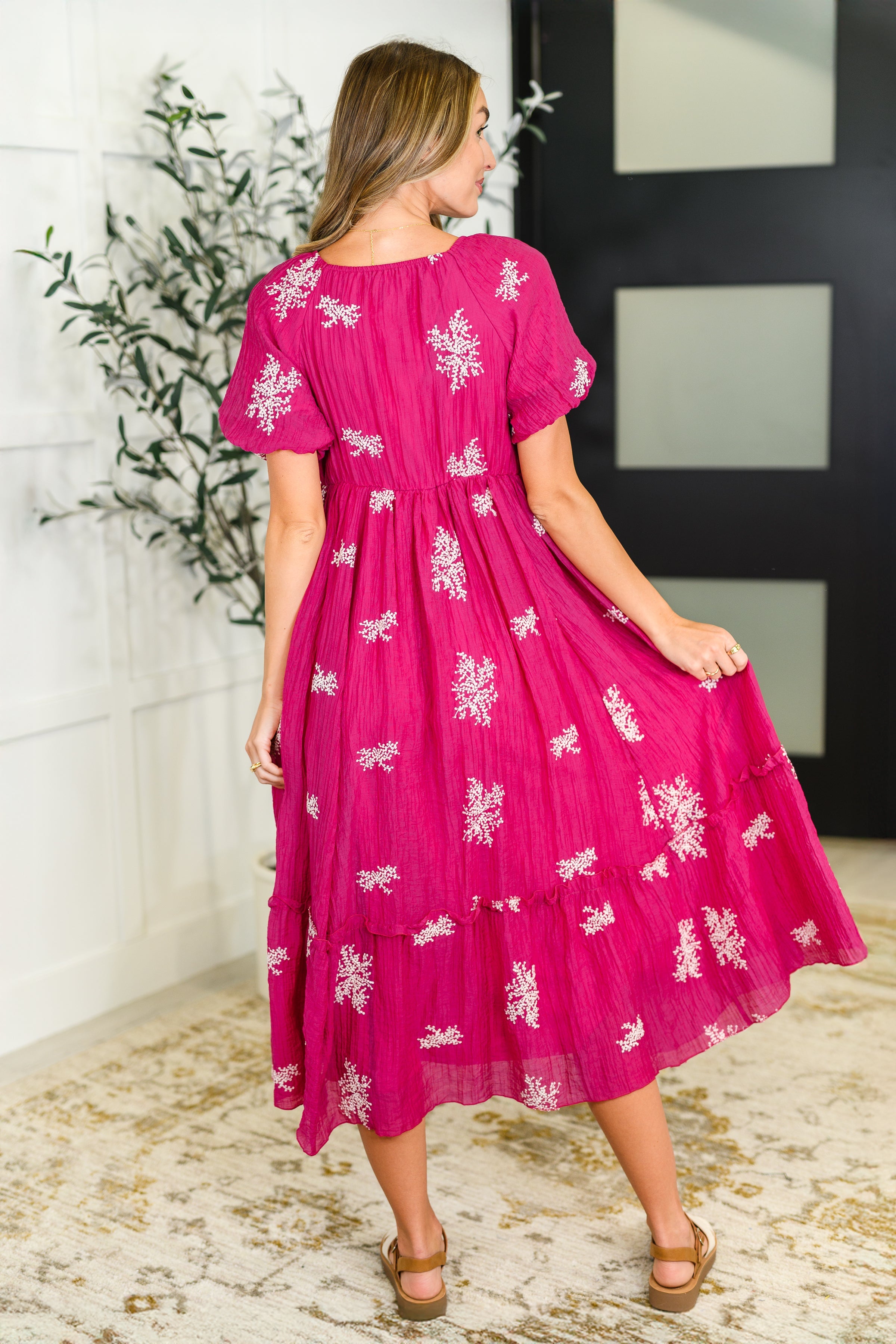 Twirl in Bloom Square Neck Dress in Hot Pink in - Womens photo