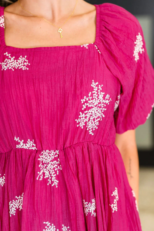 Twirl in Bloom Square Neck Dress in Hot Pink in - Womens photo