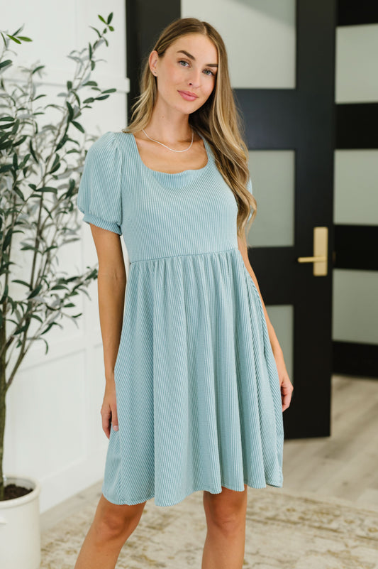 Twirlin’ Dirty Cable Ribbed Knit Dress in Sage Green in - Womens photo