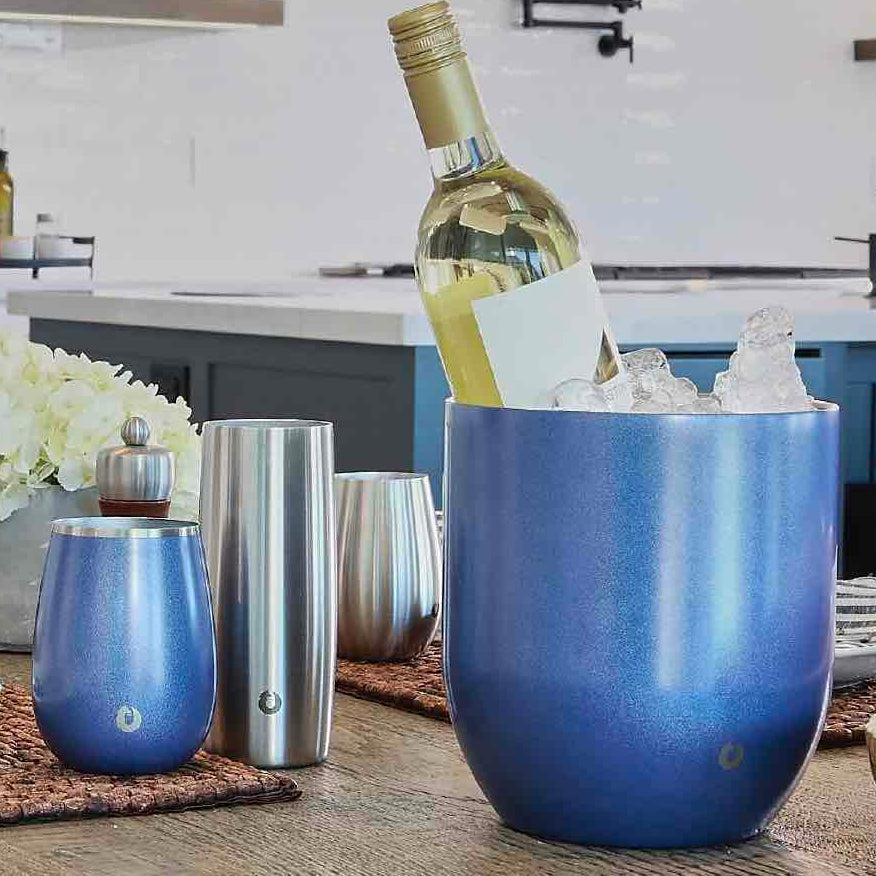 Stainless Steel Highball Cocktail Glass Set, Set of 2 - Steel in - Drinkware photo