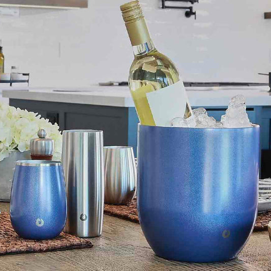 Stainless Steel Highball Cocktail Glass Set, Set of 2 - Steel in - Drinkware photo