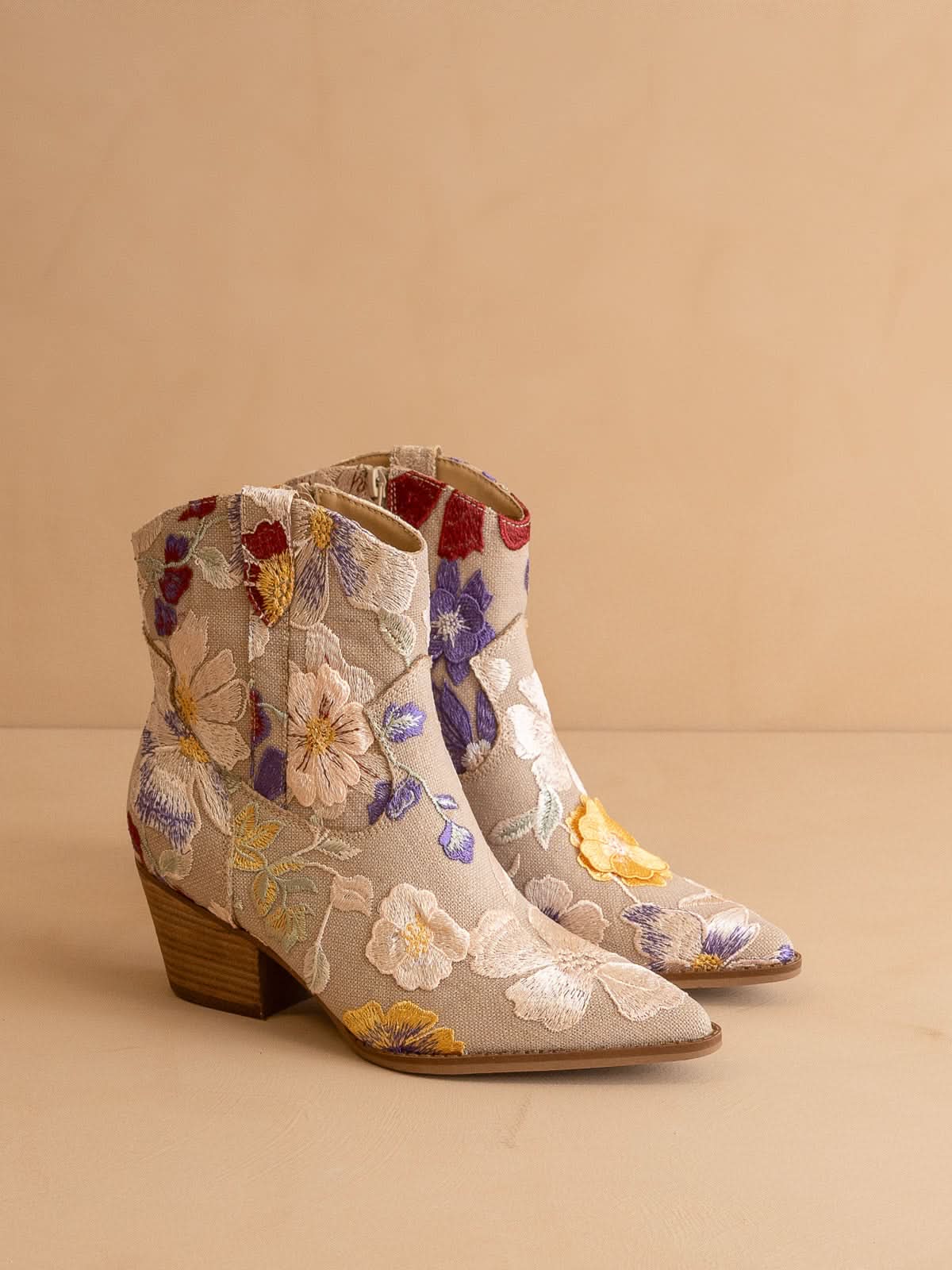 The Wanda | Taupe Floral Appliqué Cowgirl Boot in Taupe Floral - BOOTS & BOOTIES photo